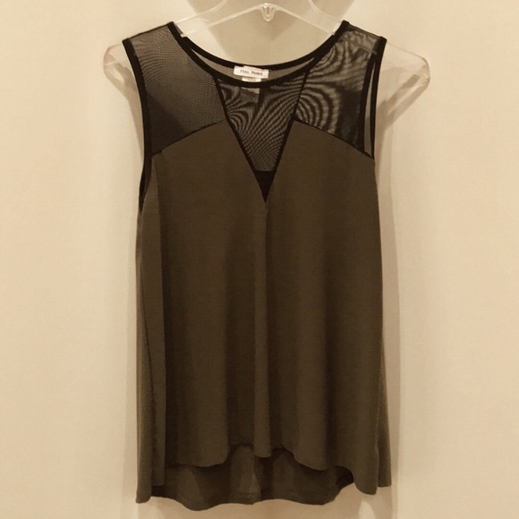 Olive Sleeveless Top W Black Mesh - Picture 1 of 3